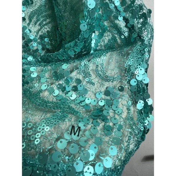 Womens Green Sequin Camisole Top Sparkle Adjustable Spaghetti Strap Sz M - Picture 3 of 8